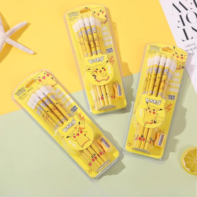 12pcs pokemon pencil with Eras - огляд і ціна Office Supply Office Stationery Items